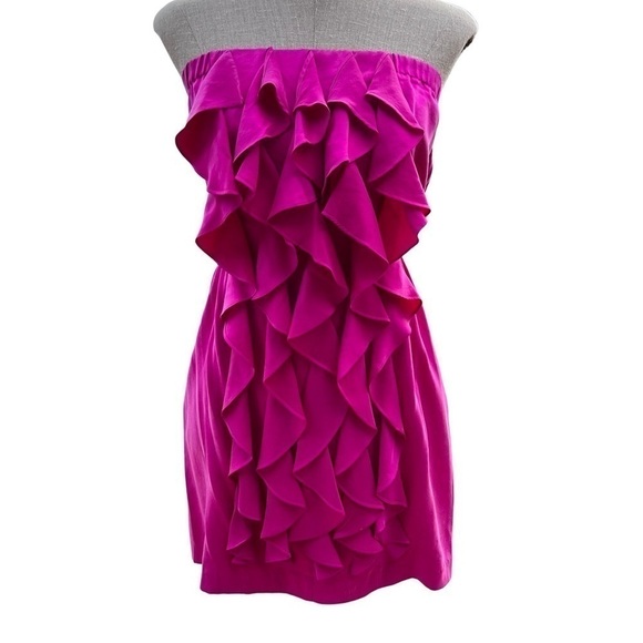 Cynthia Vincent Silk Strapless Ruffle Mini Dress Size 6 - Picture 1 of 15